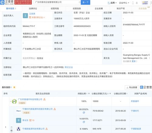 寧德時代設立供應鏈管理公司，注冊資本1億元強化產業鏈布局